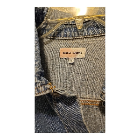 Sunset + Spring Size Medium Denim Jacket Ribbon Rainbow Accents - Picture 2 of 3